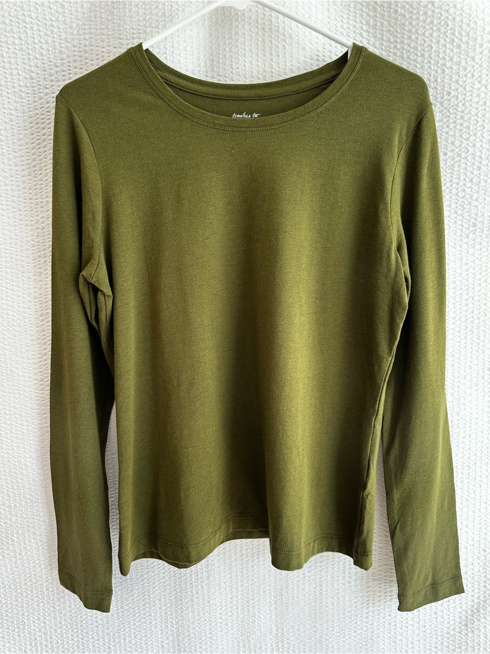 BANANA REPUBLIC Timeless Tee Olive Green Long Sleeve Crew Neck Top Medium